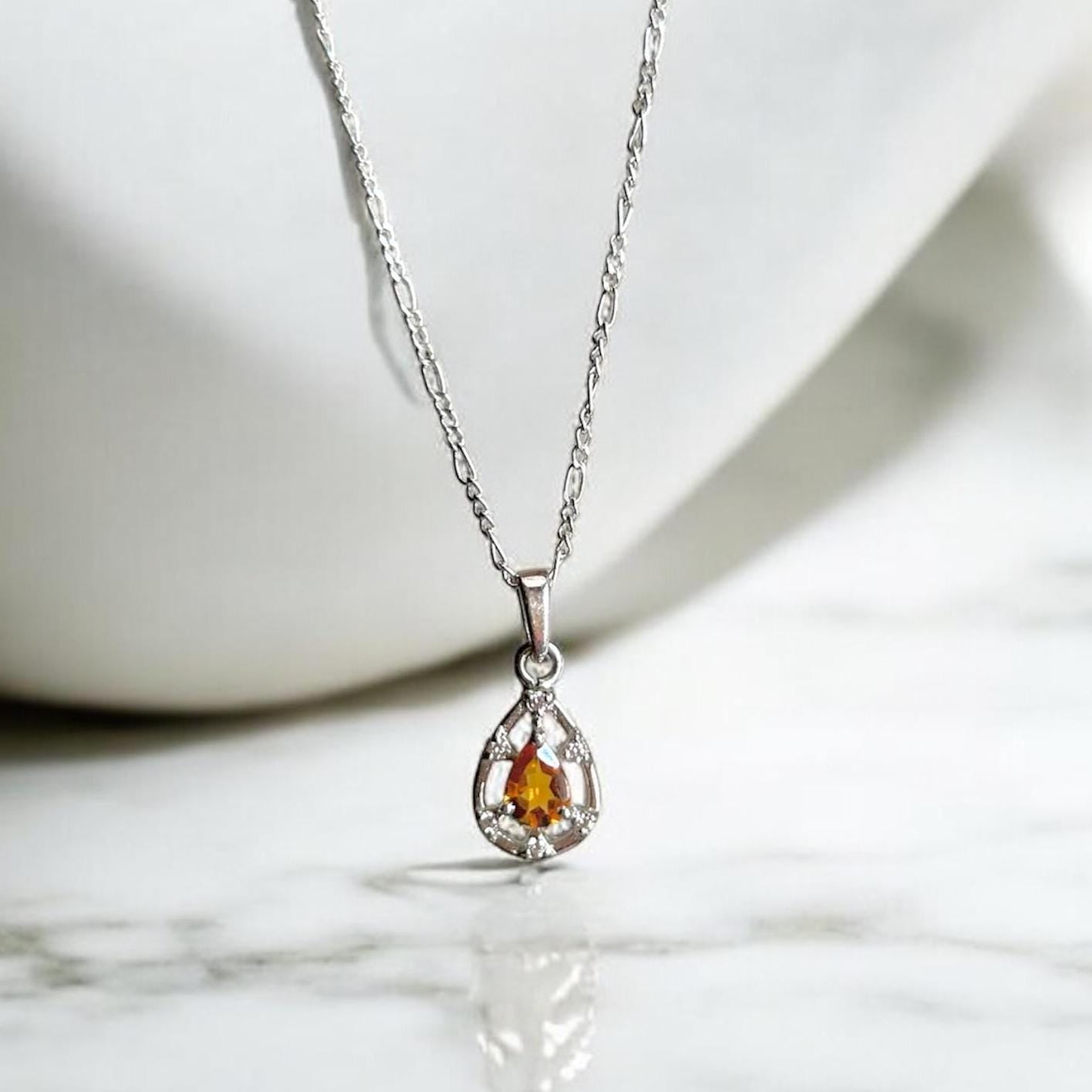 Pear Citrine Pendant Necklace: 925 Sterling Silver, November Birthstone