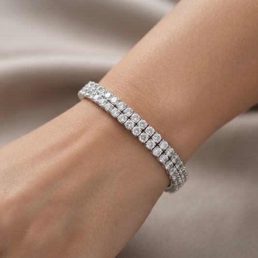 Double Row Tennis Bracelet with Adjustable Clasp : 925 sterling Silver