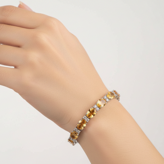 Citrine Tennis Bracelet: Oval Yellow Gemstone, Sterling Silver, November Birthstone