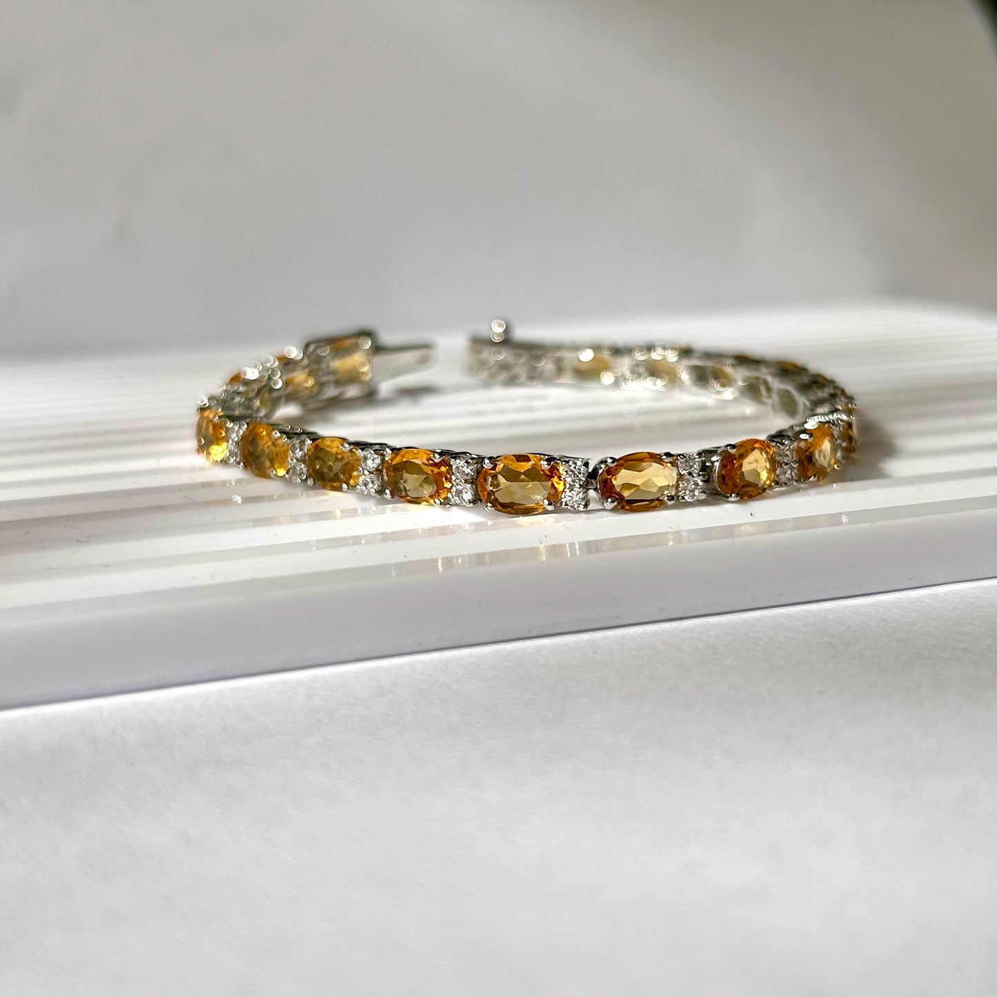 Citrine Tennis Bracelet: Oval Yellow Gemstone, Sterling Silver, November Birthstone