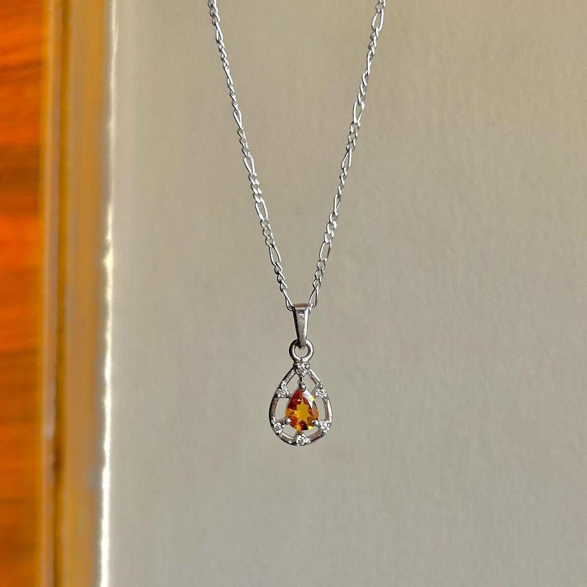 Pear Citrine Pendant Necklace: 925 Sterling Silver, November Birthstone