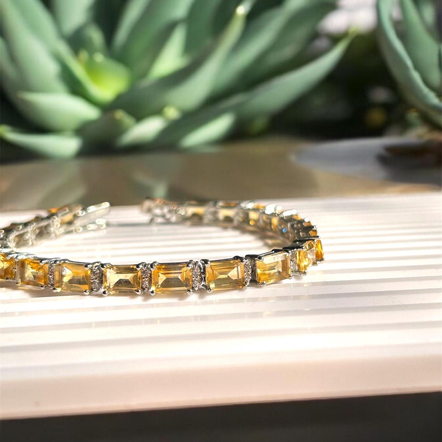 Natural Citrine Tennis Bracelet: 925 Sterling Silver