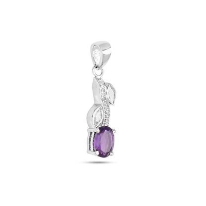 925 Sterling Silver Leaf Design Gemstone Pendant – Amethyst / Citrine