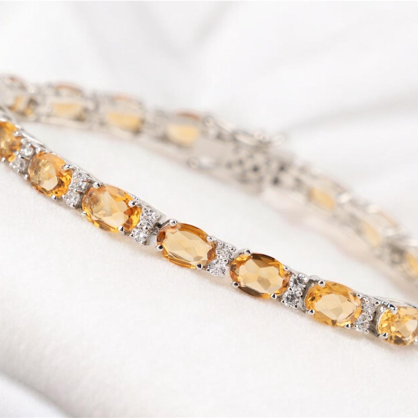Citrine Tennis Bracelet: Oval Yellow Gemstone, Sterling Silver, November Birthstone