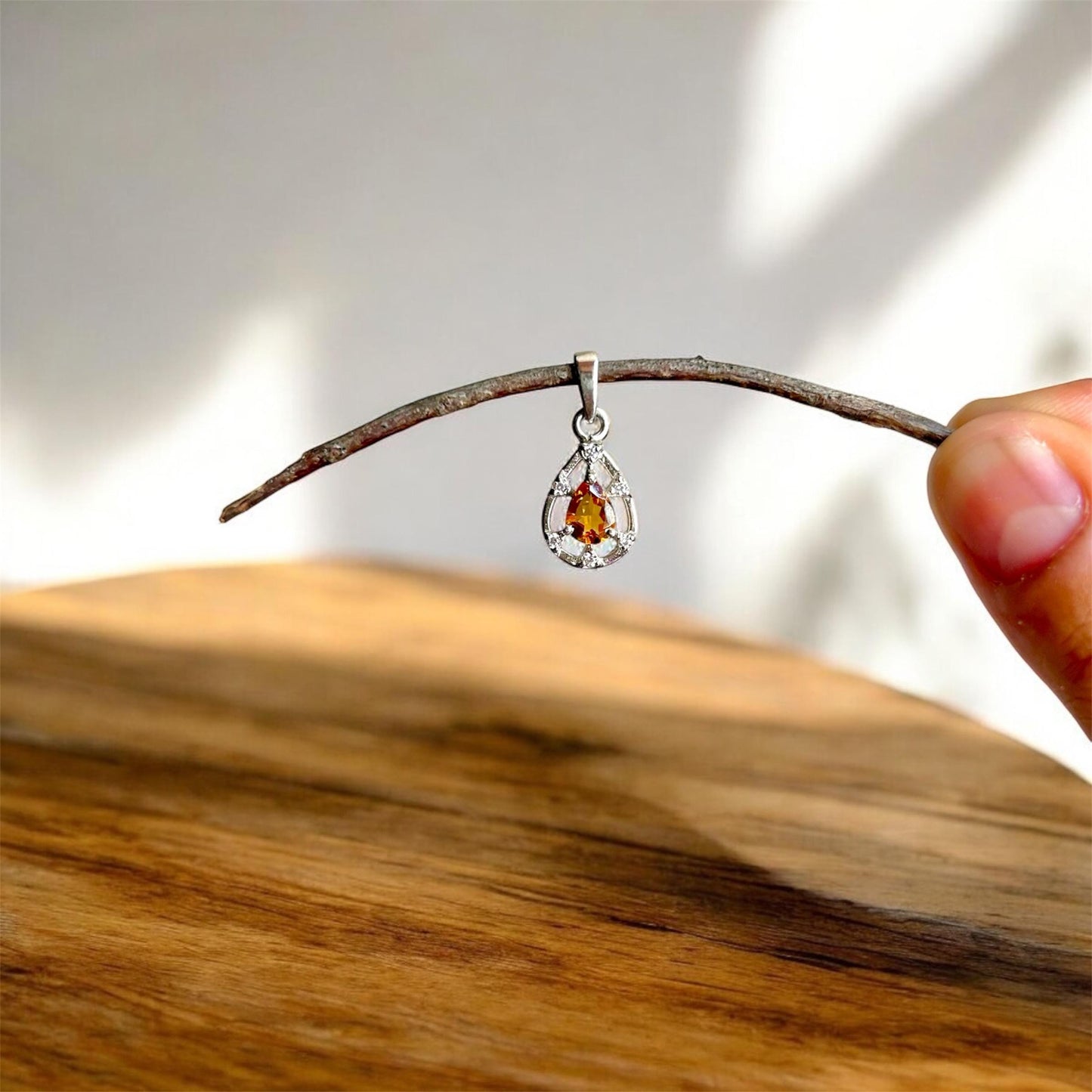 Pear Citrine Pendant Necklace: 925 Sterling Silver, November Birthstone