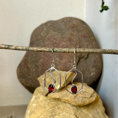 Natural Garnet Sterling Silver Earrings: January Birthstone Jewelry