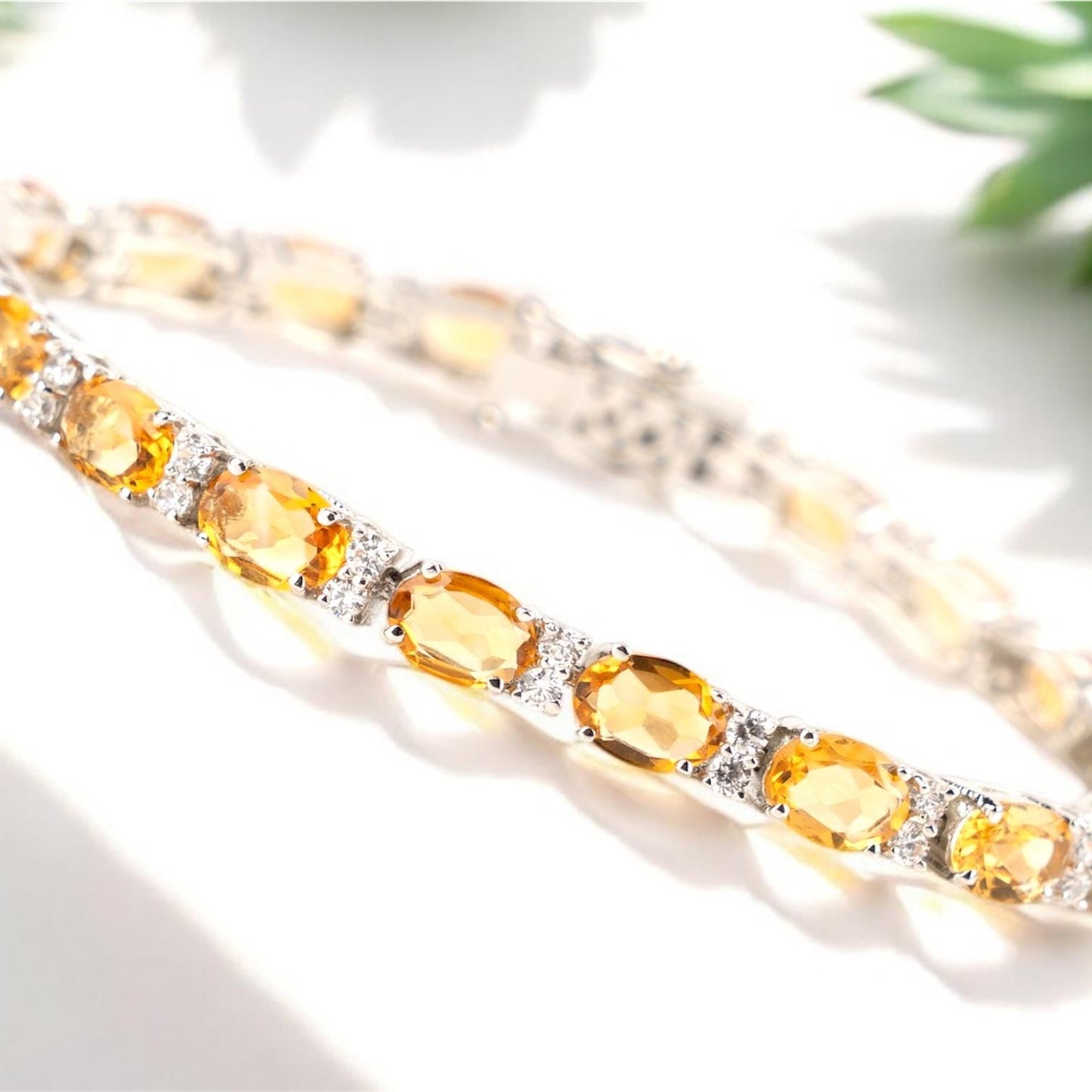 Citrine Tennis Bracelet: Oval Yellow Gemstone, Sterling Silver, November Birthstone