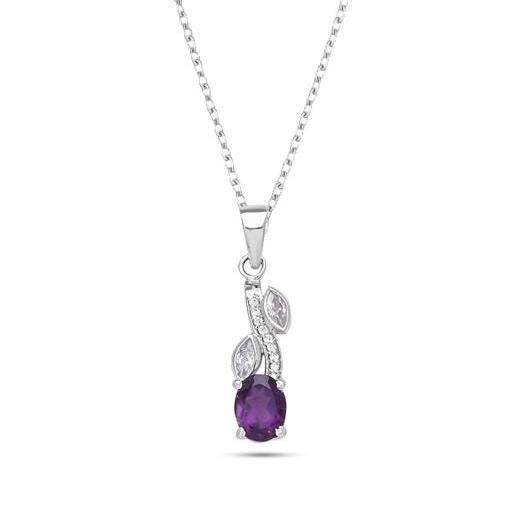 925 Sterling Silver Leaf Design Gemstone Pendant – Amethyst / Citrine
