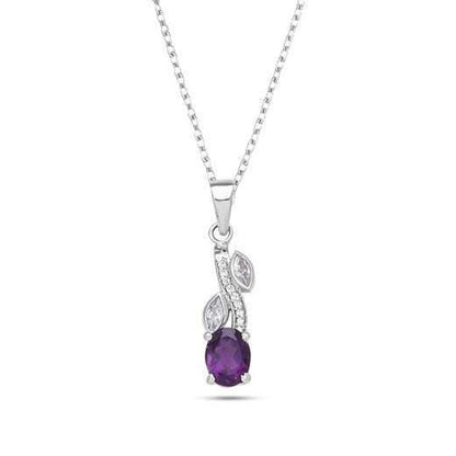925 Sterling Silver Leaf Design Gemstone Pendant – Amethyst / Citrine