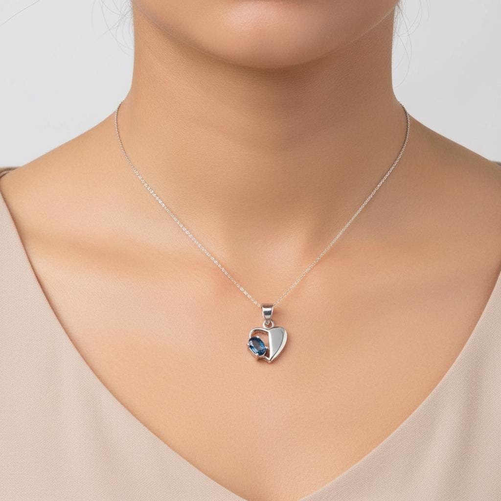 Heart Topaz Pendant Necklace in 925 Sterling Silver