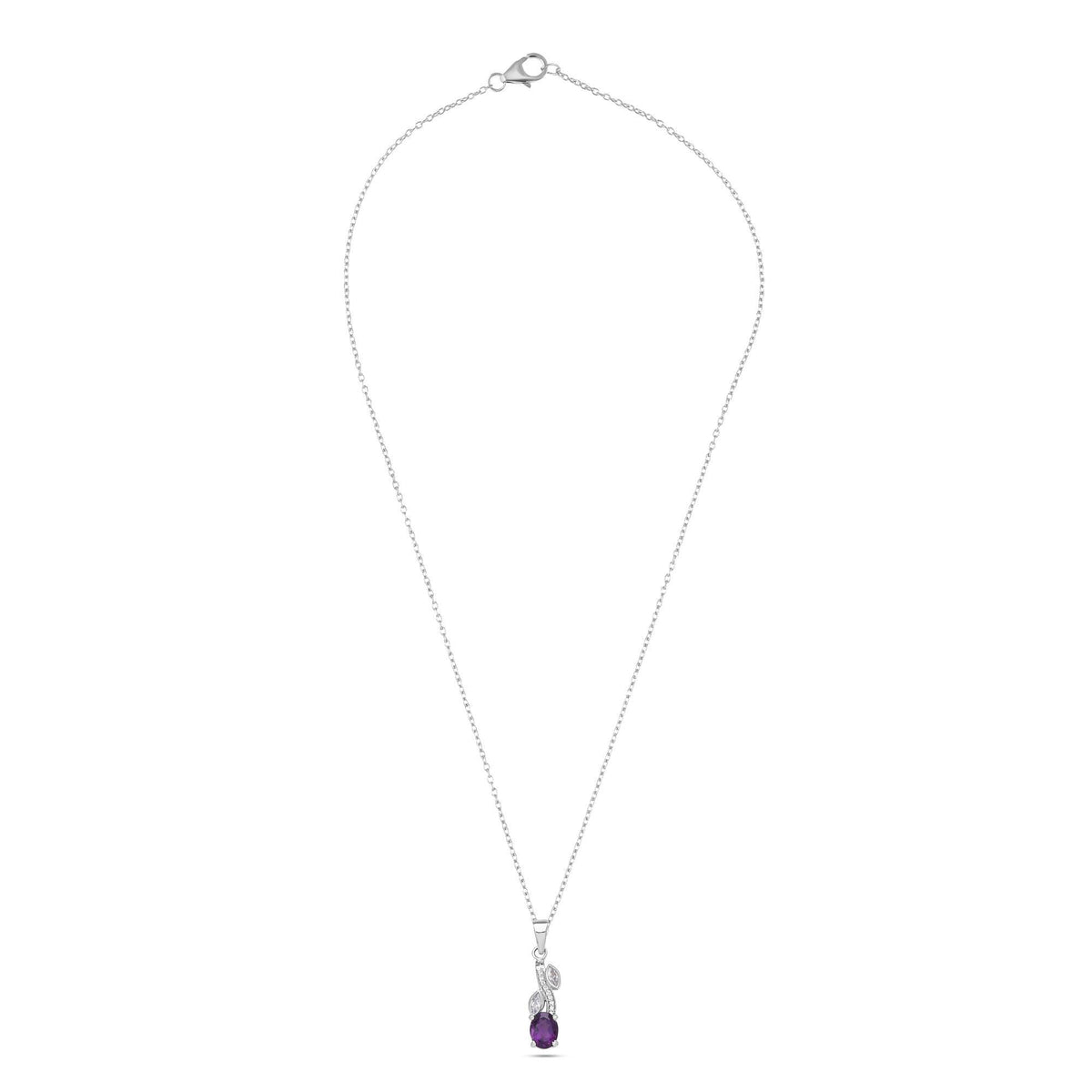 925 Sterling Silver Leaf Design Gemstone Pendant – Amethyst / Citrine