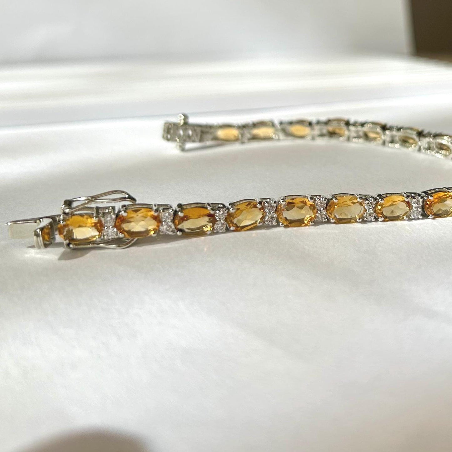 Citrine Tennis Bracelet: Oval Yellow Gemstone, Sterling Silver, November Birthstone