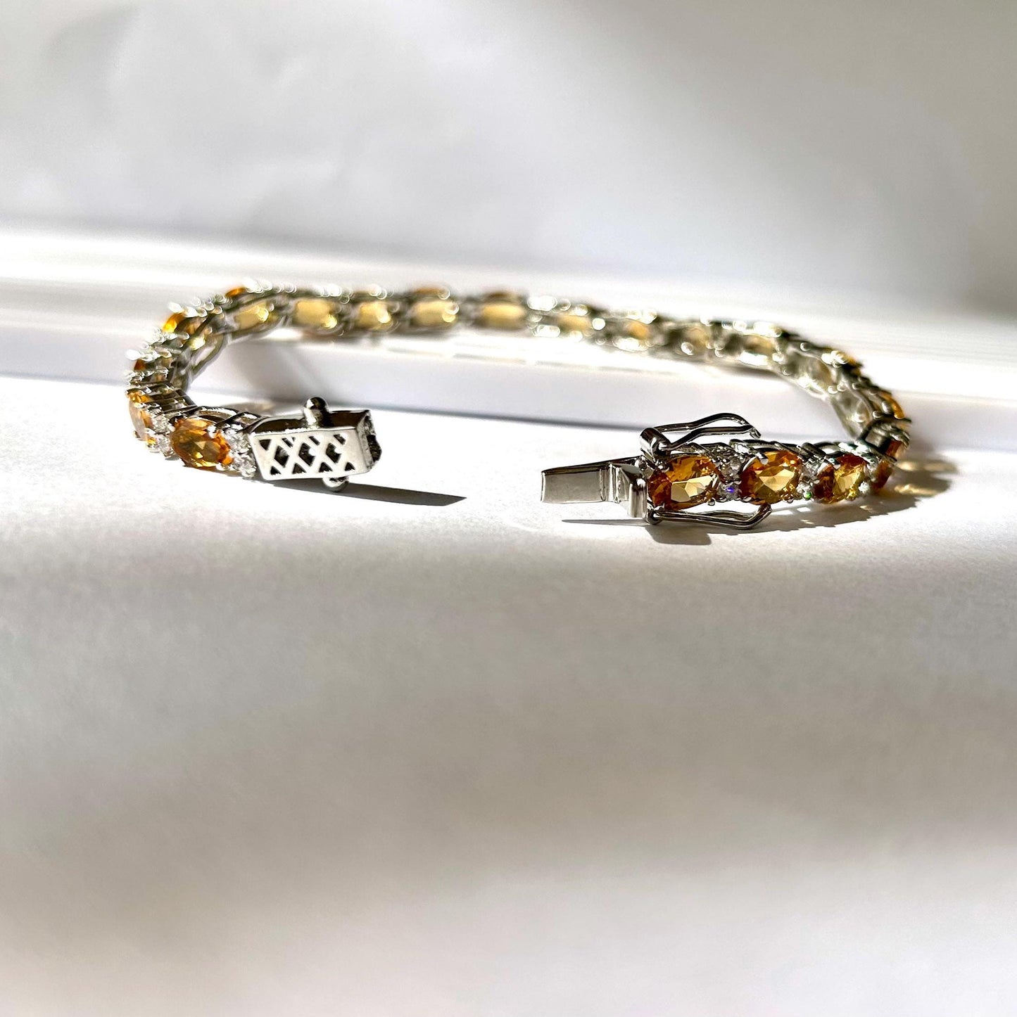 Citrine Tennis Bracelet: Oval Yellow Gemstone, Sterling Silver, November Birthstone
