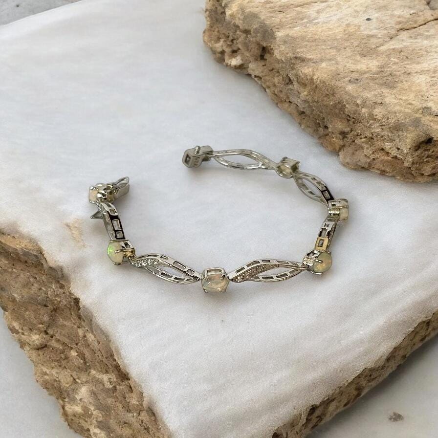 Ethiopian Opal Twist Chain Bracelet: 925 Sterling Silver