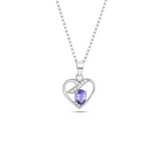 Tanzanite Heart Pendant Necklace: Sterling Silver December Birthstone