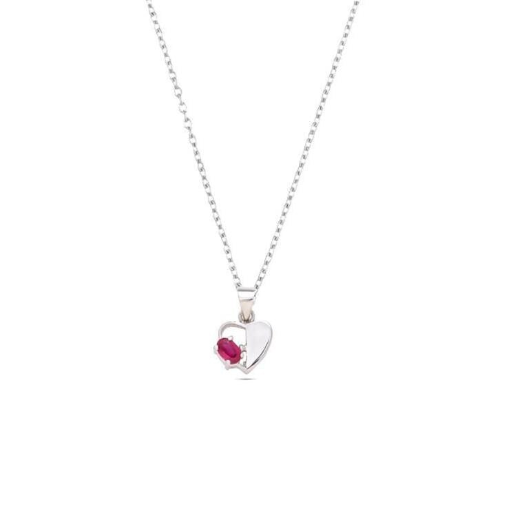 Ruby Heart Pendant Necklace : 925 Sterling Silver