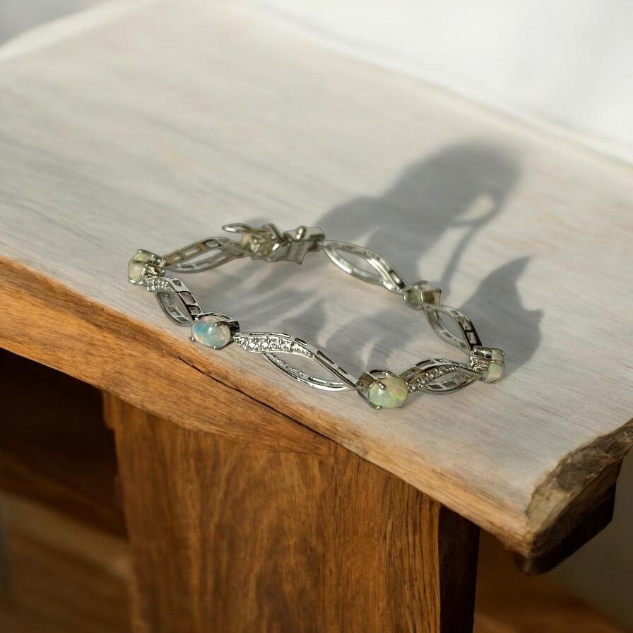 Ethiopian Opal Twist Chain Bracelet: 925 Sterling Silver