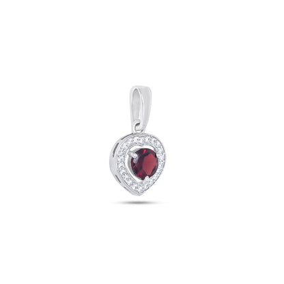 Garnet Heart Halo Pendant Necklace – Sterling Silver Charm
