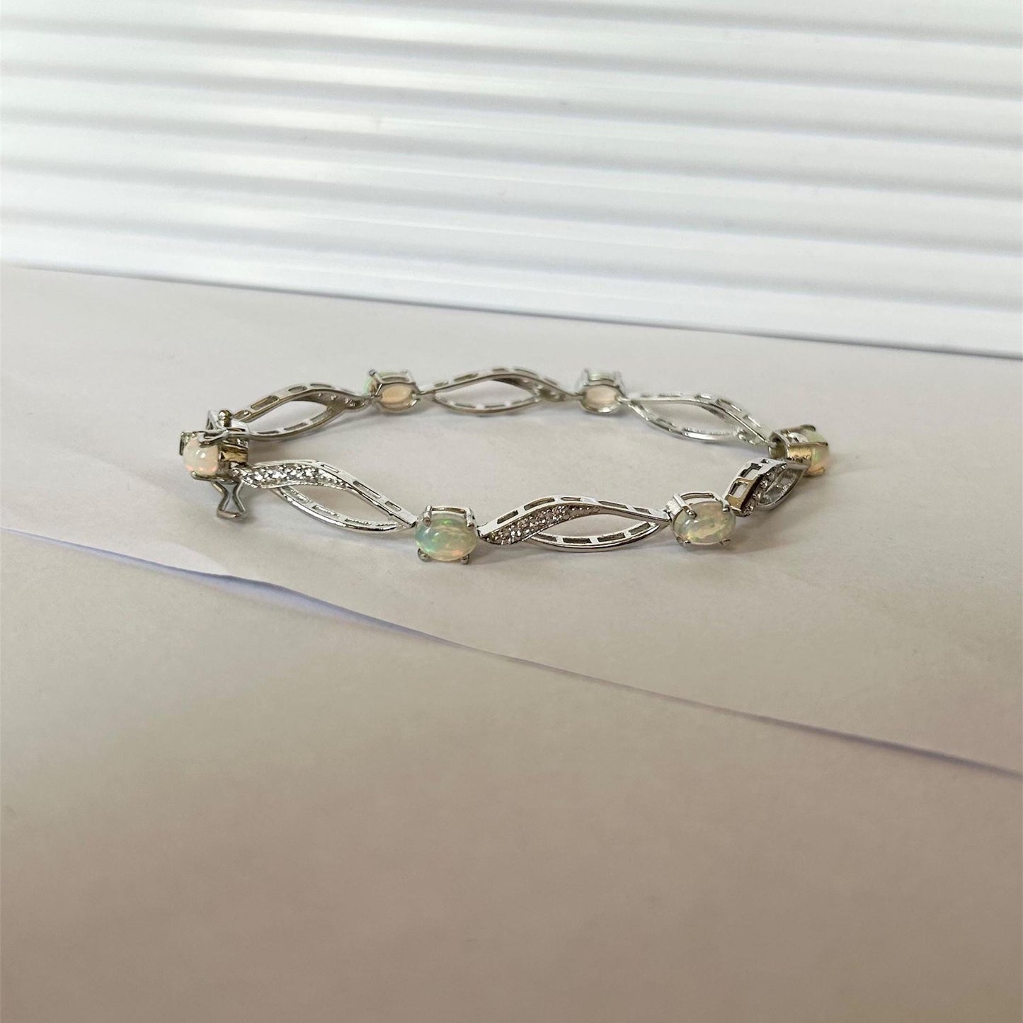 Ethiopian Opal Twist Chain Bracelet: 925 Sterling Silver