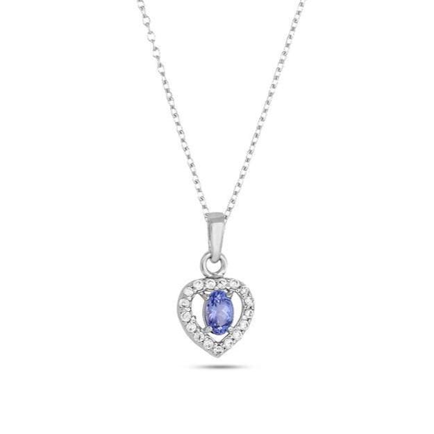Tanzanite Heart Pendant Necklace: Sterling Silver December Birthstone