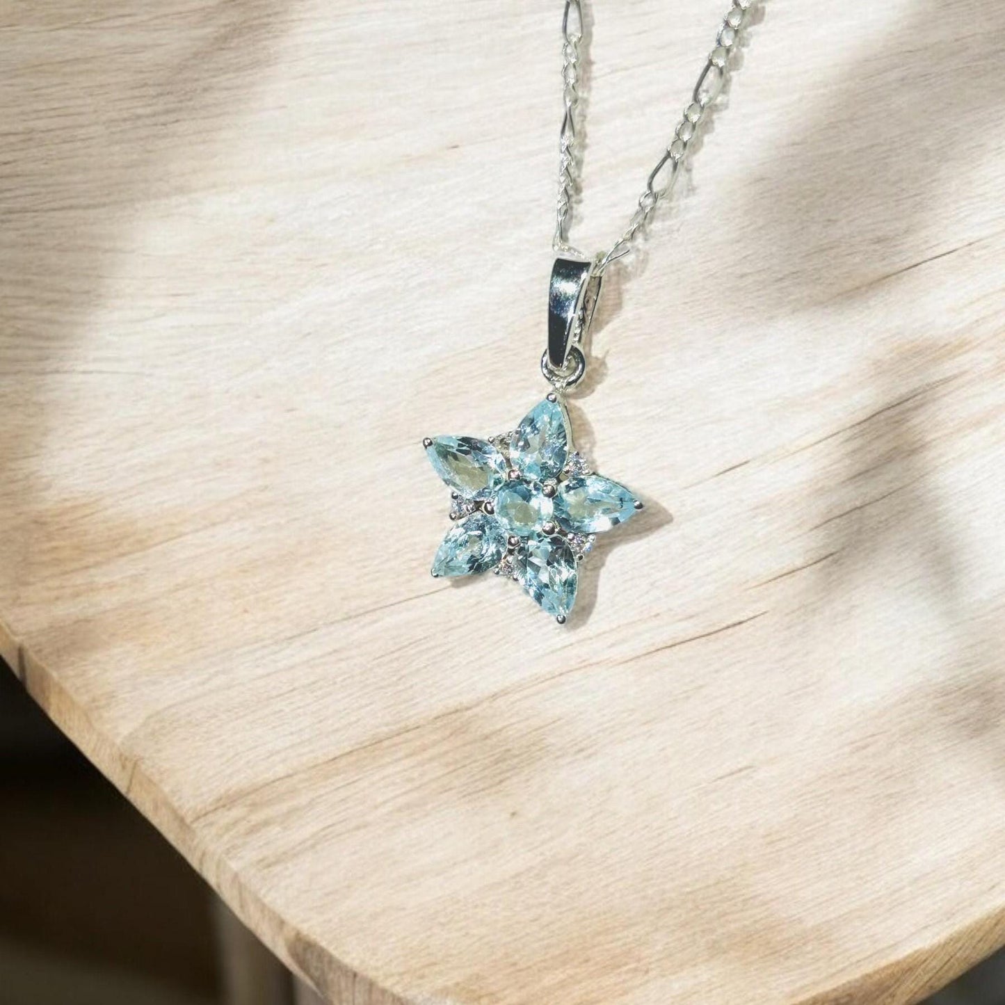 Sky Blue Topaz Star Pendant: 925 Sterling Silver
