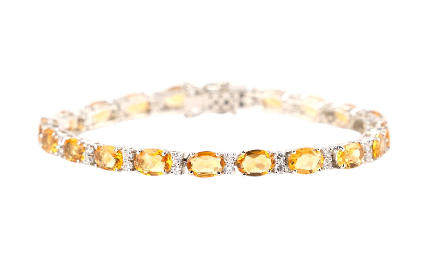 Citrine Tennis Bracelet: Oval Yellow Gemstone, Sterling Silver, November Birthstone