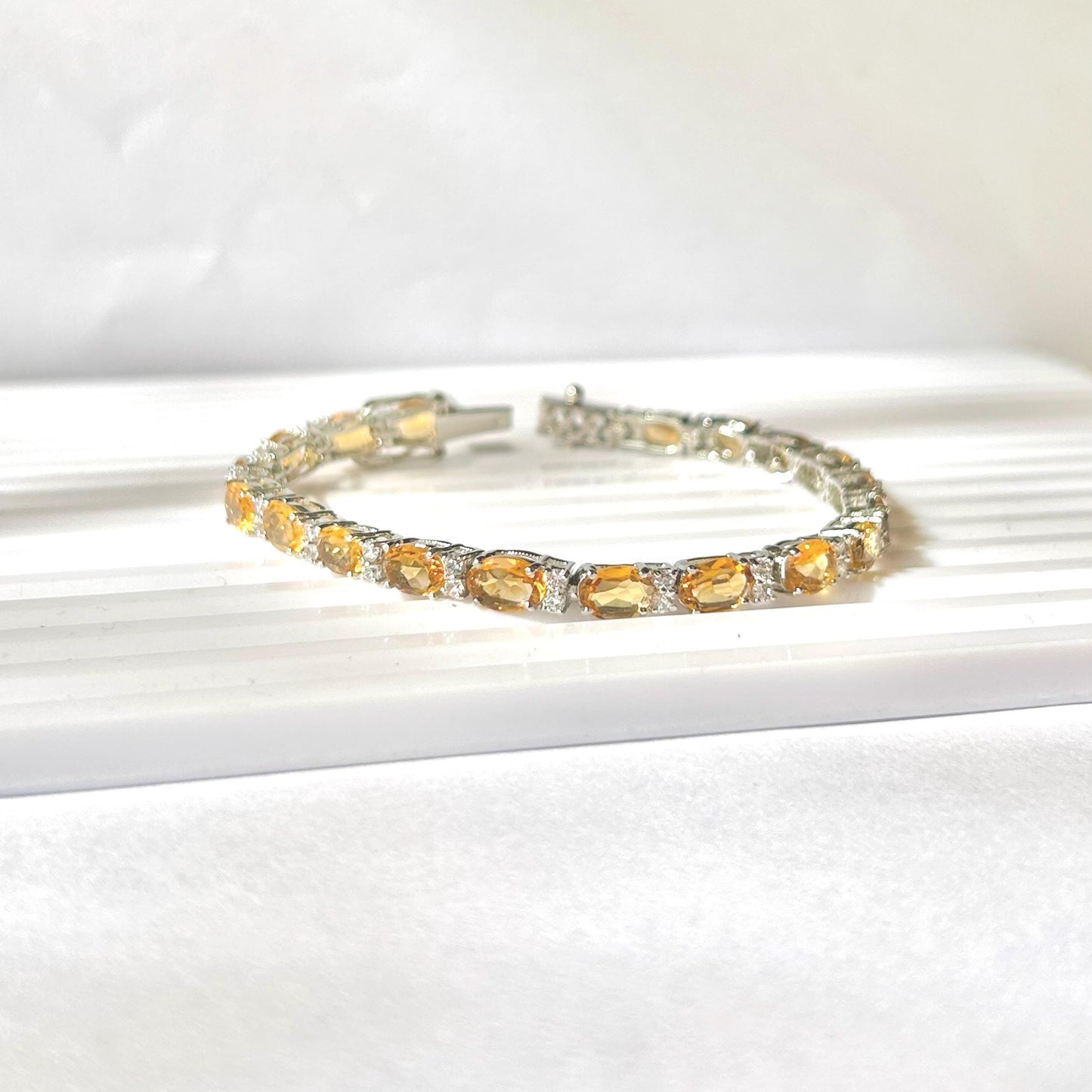 Citrine Tennis Bracelet: Oval Yellow Gemstone, Sterling Silver, November Birthstone