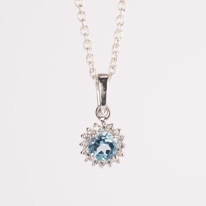 Oval Halo Gemstone Pendant - 925 Sterling Silver Birthstone Pendant Necklace