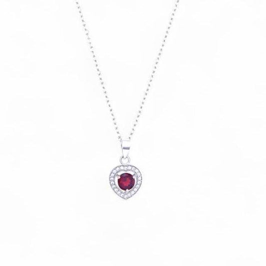 Garnet Heart Halo Pendant Necklace – Sterling Silver Charm