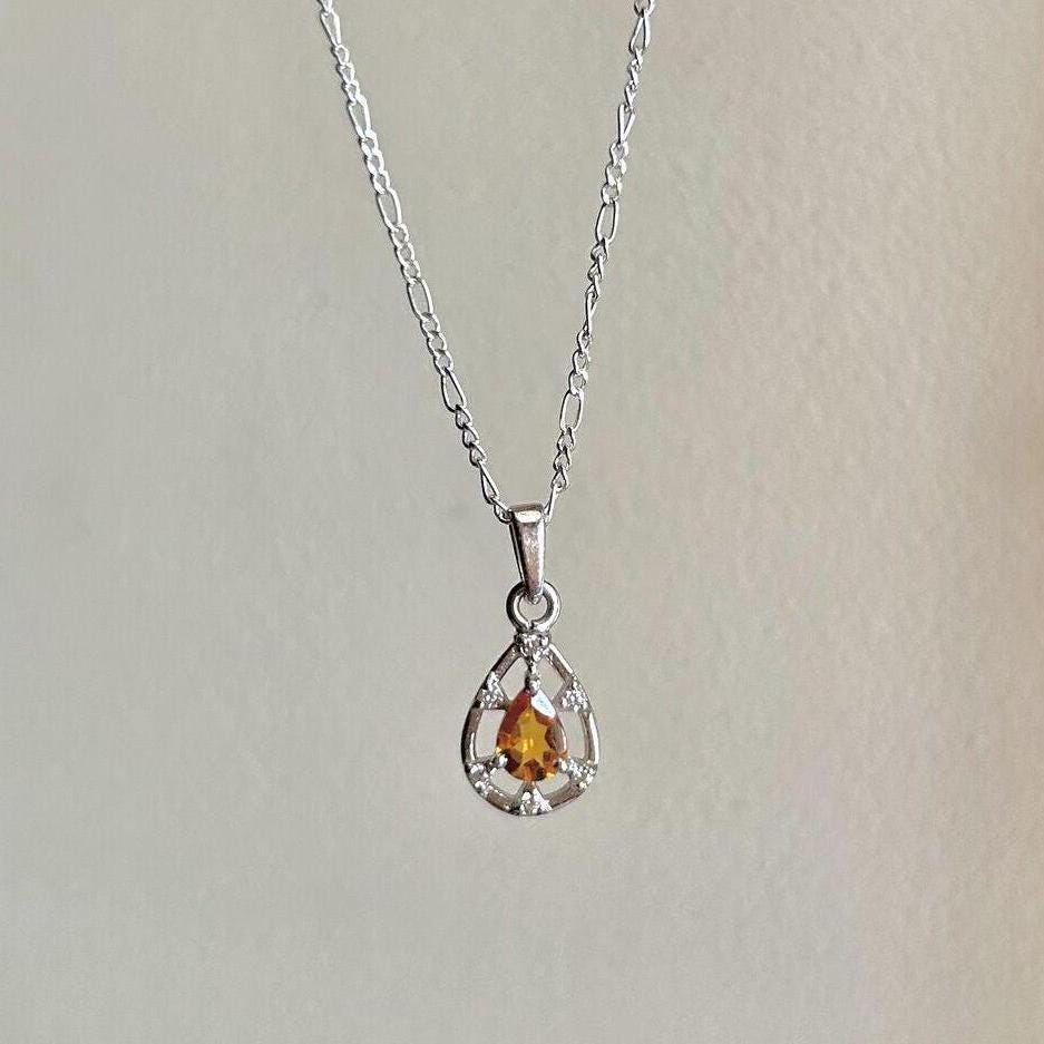 Pear Citrine Pendant Necklace: 925 Sterling Silver, November Birthstone