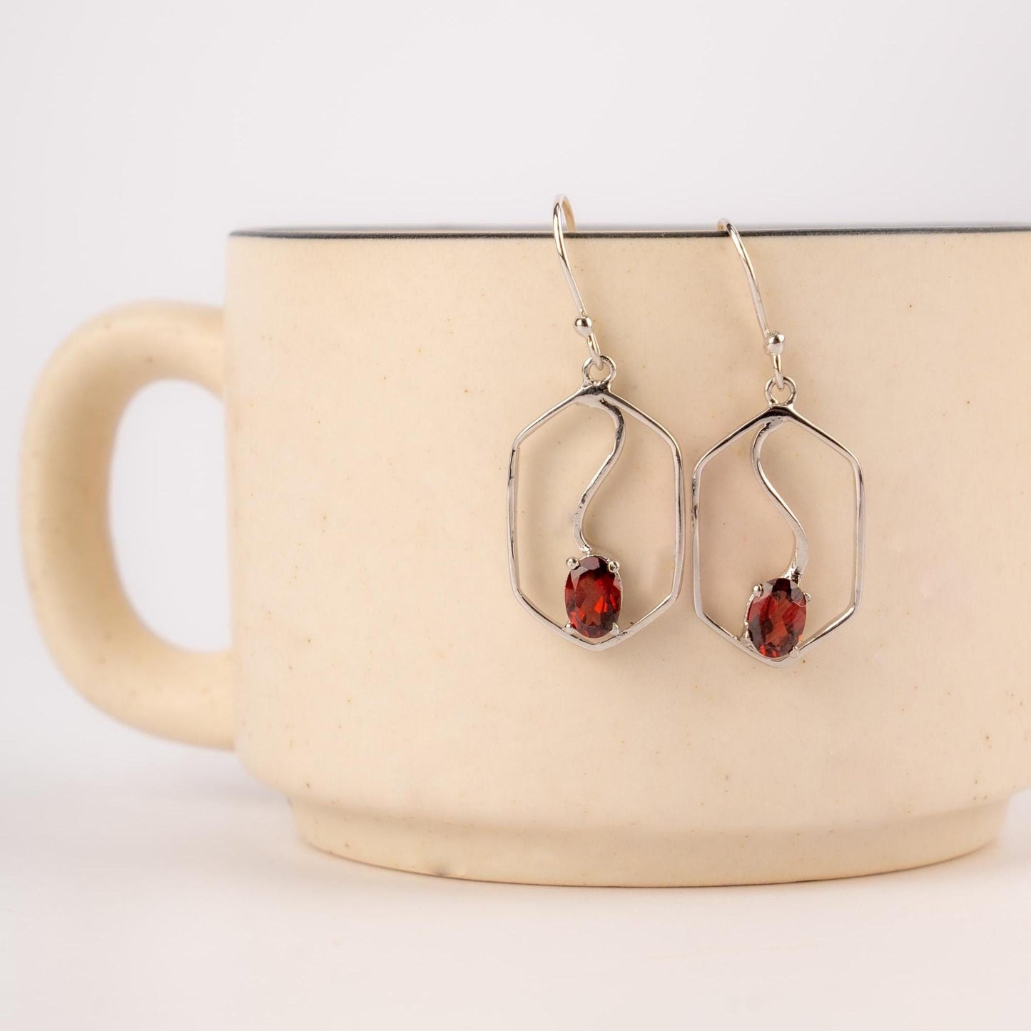 Natural Garnet Sterling Silver Earrings: January Birthstone Jewelry