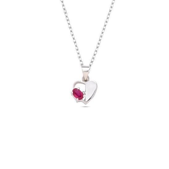 Ruby Heart Pendant Necklace : 925 Sterling Silver