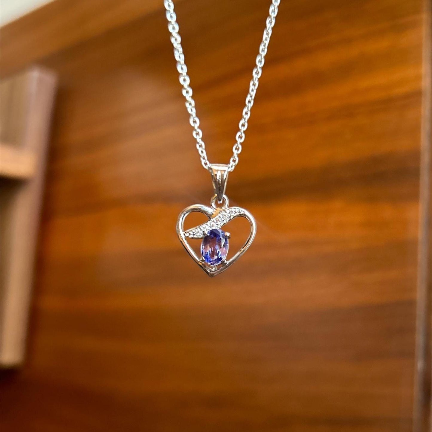 Tanzanite Heart Pendant Necklace: Sterling Silver December Birthstone