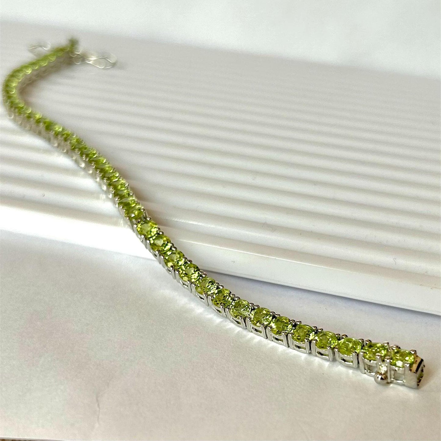 Peridot Tennis Bracelet: 925 Sterling Silver