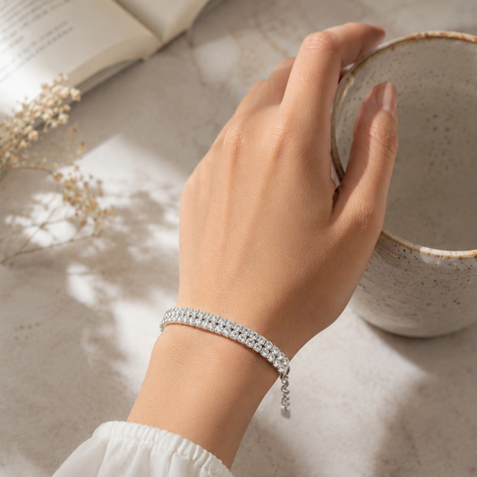 Double Row Tennis Bracelet with Adjustable Clasp : 925 sterling Silver