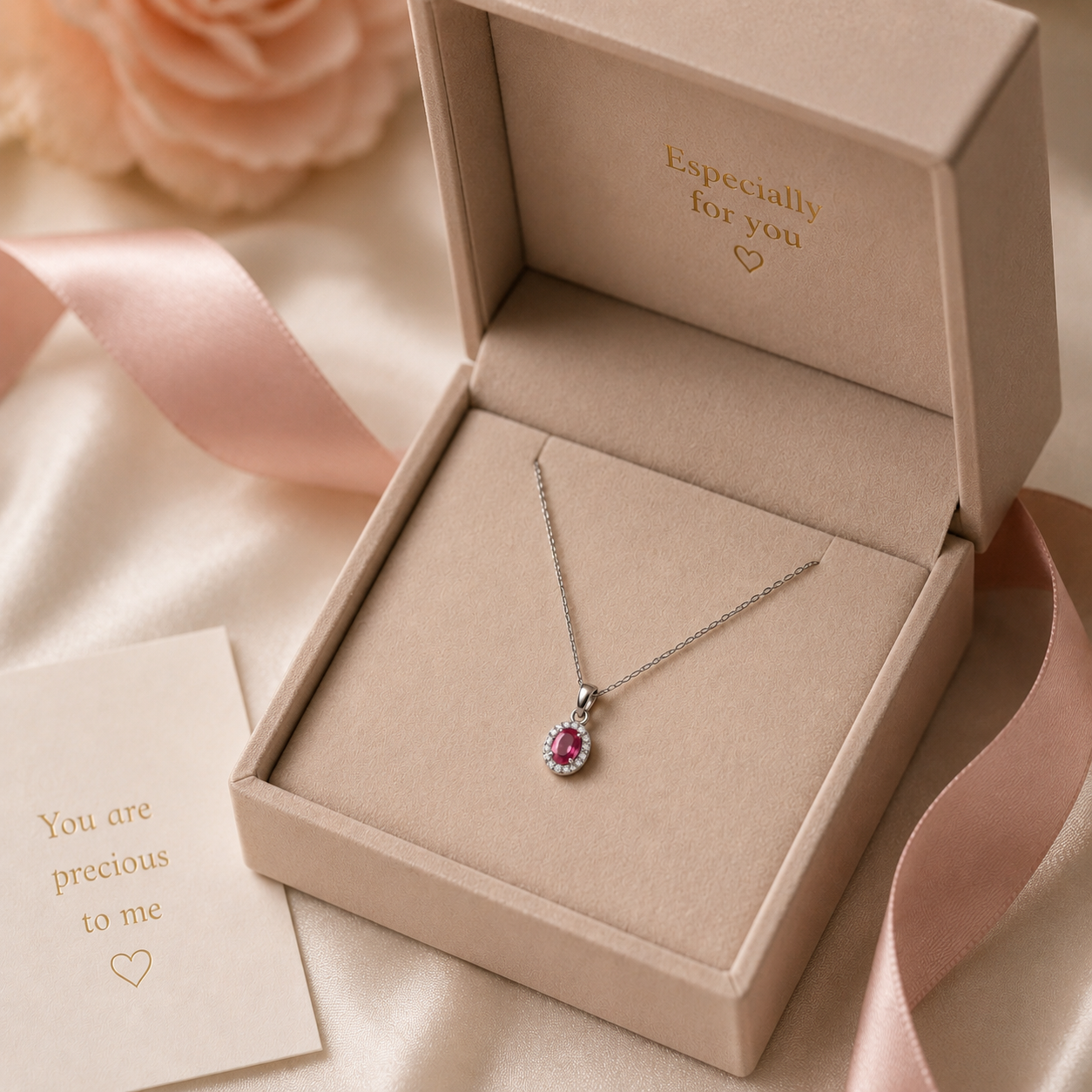 Pink Topaz Oval Pendant Necklace: 925 Sterling Silver