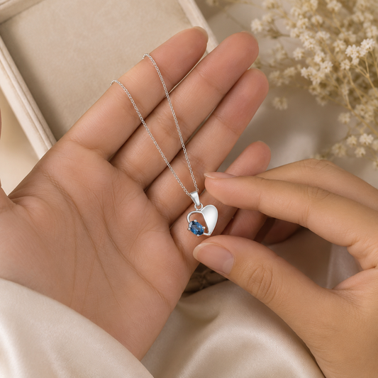 Heart Topaz Pendant Necklace in 925 Sterling Silver
