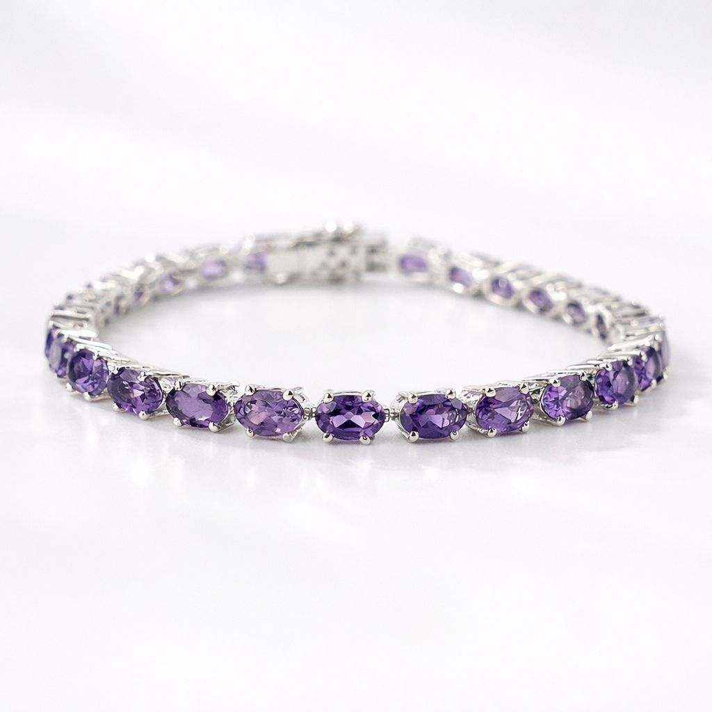 Amethyst Tennis Bracelet: 925 Sterling Silver