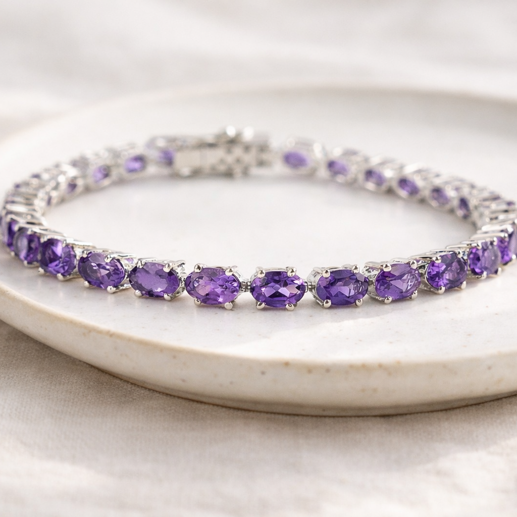 Amethyst Tennis Bracelet: 925 Sterling Silver