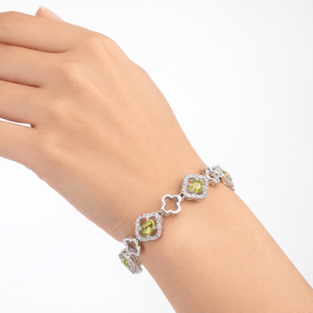 Natural Peridot Bracelet: 925 Sterling Silver