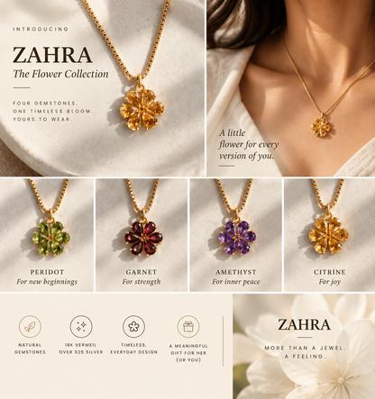 ZAHRA Flower Gemstone Necklace | 18K Vermeil 925 Sterling Silver