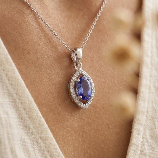 Natural Tanzanite Pendant necklace : 925 Sterling Silver Gift
