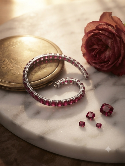 Natural Garnet Sqaure Tennis Bracelet – 925 Sterling Silver