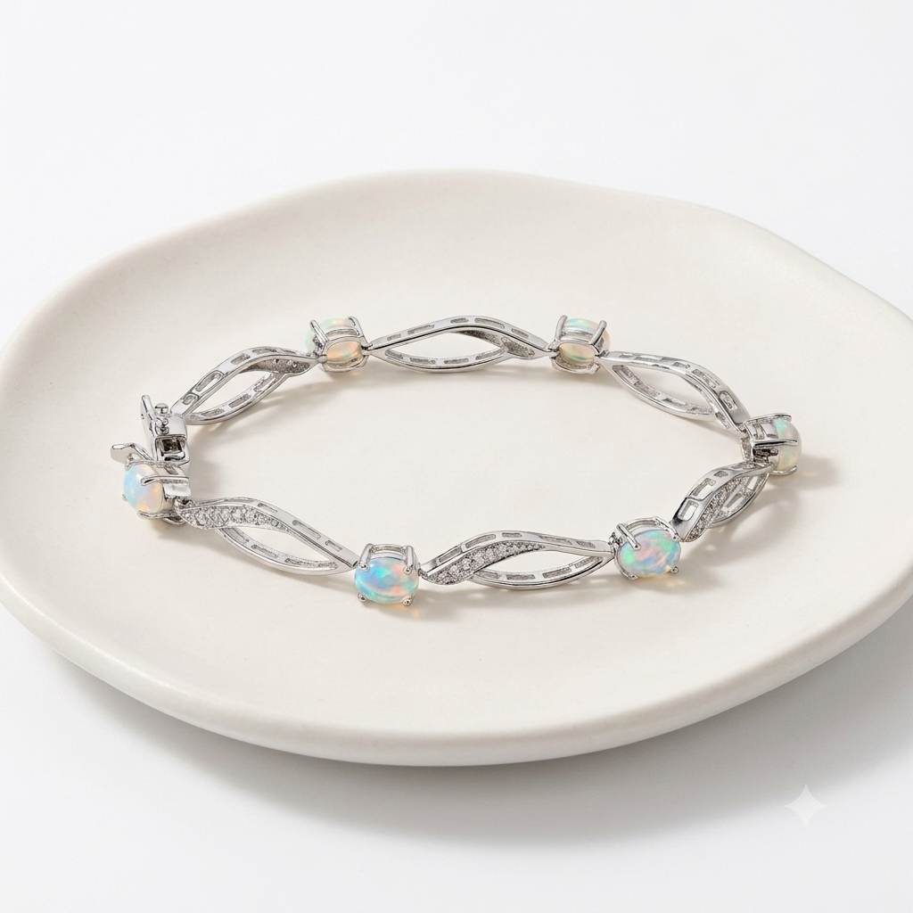 Ethiopian Opal Twist Chain Bracelet: 925 Sterling Silver