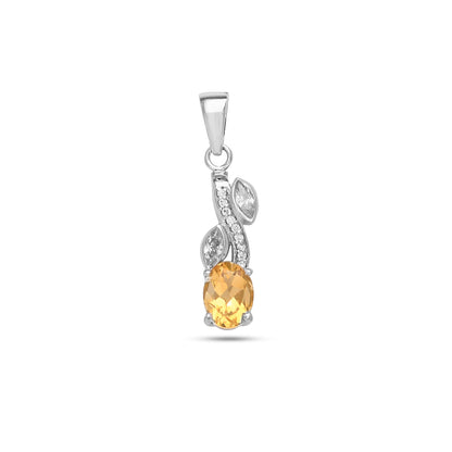 925 Sterling Silver Leaf Design Gemstone Pendant – Amethyst / Citrine