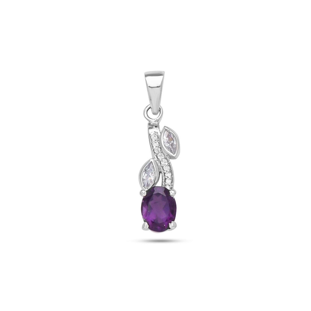 925 Sterling Silver Leaf Design Gemstone Pendant – Amethyst / Citrine
