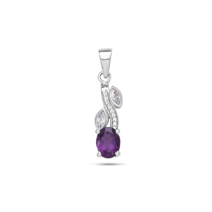925 Sterling Silver Leaf Design Gemstone Pendant – Amethyst / Citrine