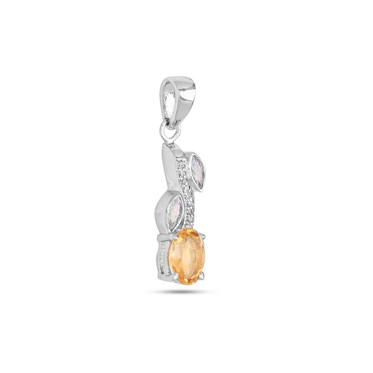 925 Sterling Silver Leaf Design Gemstone Pendant – Amethyst / Citrine