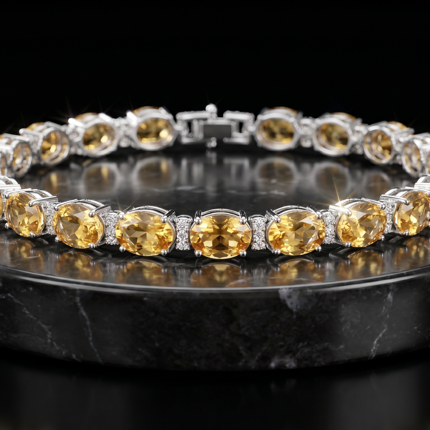 Citrine Tennis Bracelet: Oval Yellow Gemstone, Sterling Silver, November Birthstone