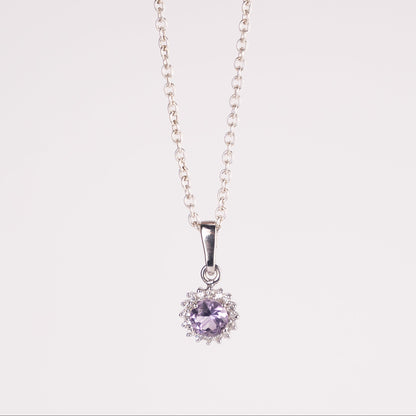Oval Halo Gemstone Pendant - 925 Sterling Silver Birthstone Pendant Necklace